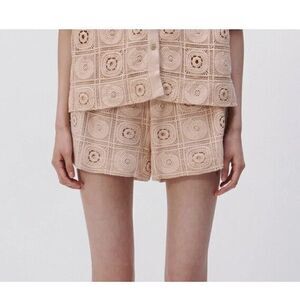Jonathan Simkhai Radia Crochet Shorts Seashell Print Knit Beige NWT Sz L $295